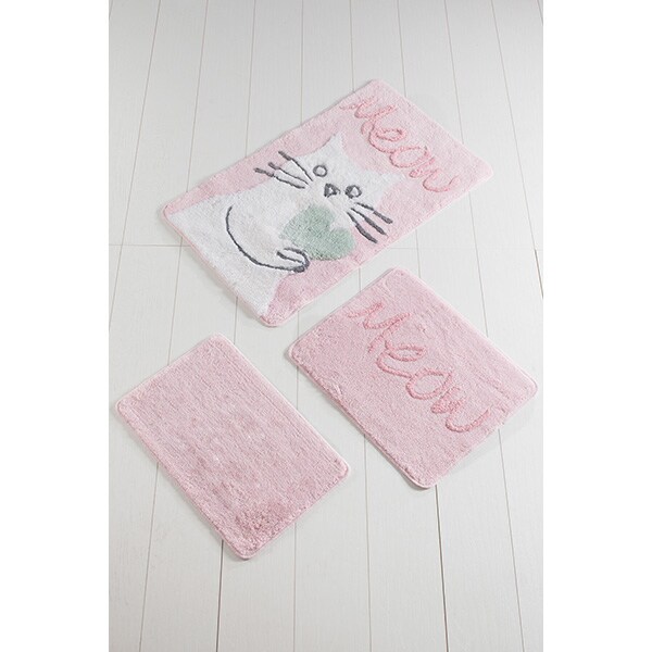 Set 3 covorase baie Cat, 60 x 100 cm, 50 x 60 cm, 40 x 60 cm, roz