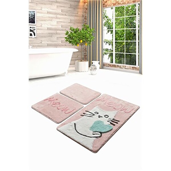 Set 3 covorase baie Cat, 60 x 100 cm, 50 x 60 cm, 40 x 60 cm, roz