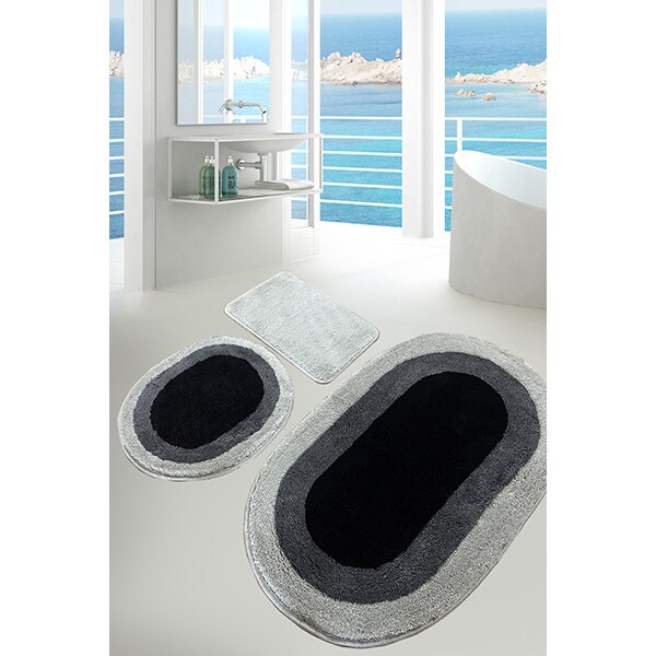 Set 3 covorase baie Elips, 60 x 100 cm, 50 x 60 cm, 40 x 60 cm, gri