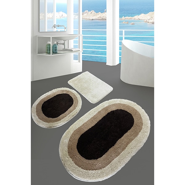 Set 3 covorase baie Elips, 60 x 100 cm, 50 x 60 cm, 40 x 60 cm, maro