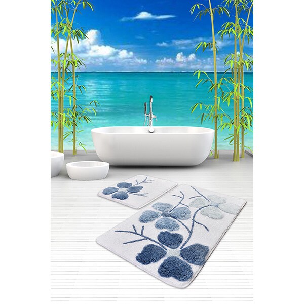 Set 2 covorase baie Flower, 60 x 100 cm, 50 x 60 cm, albastru