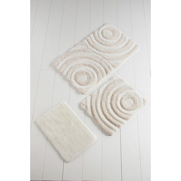 Set 3 covorase baie Wave, 60 x 100 cm, 50 x 60 cm, 40 x 60 cm, ecru