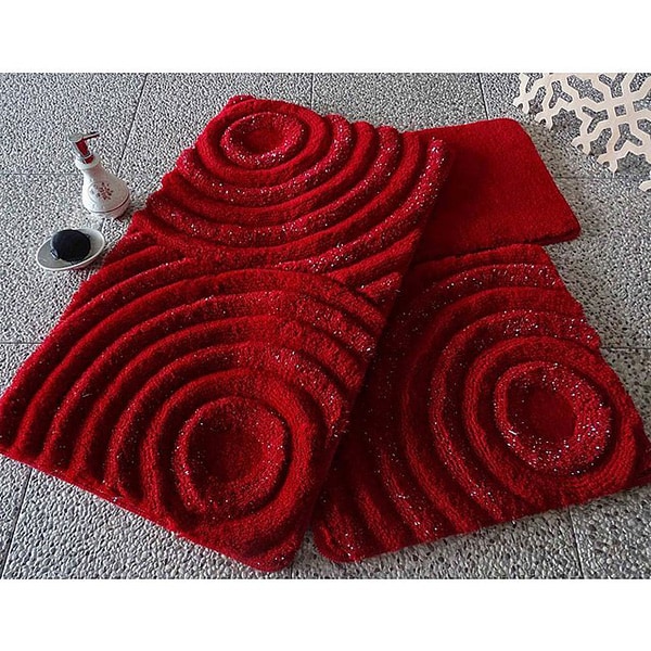 Set 3 covorase baie Wave, 60 x 100 cm, 50 x 60 cm, 40 x 60 cm, rosu