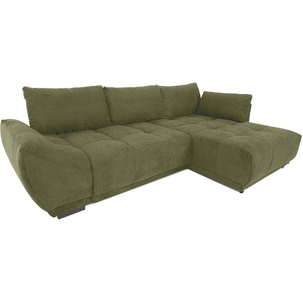 Coltar extensibil pe dreapta Amelia Frisco G704, 2 locuri, cu lada, 269 x 169 x 87 cm, verde