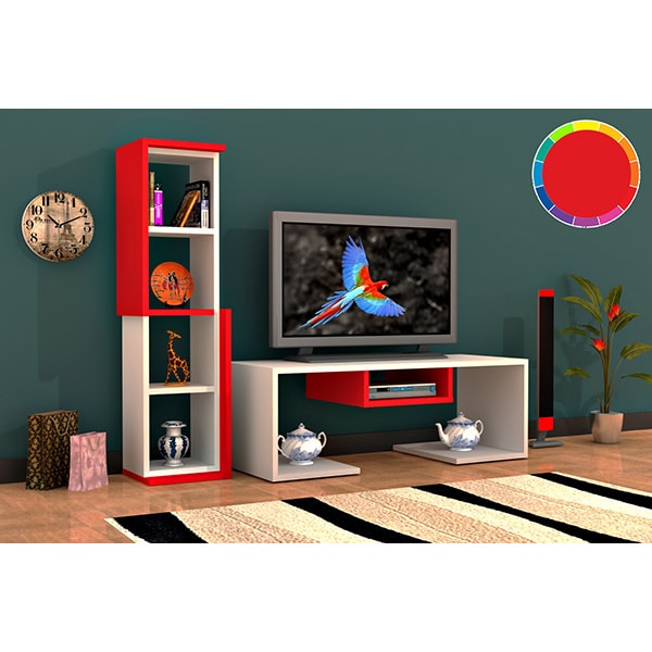 Mobila living Bacio, alb-rosu, 126.8 x 30 x 103.6 cm