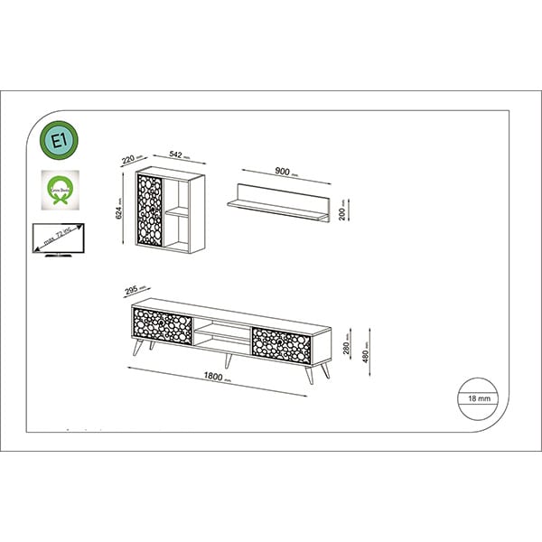 Mobila living Soft, nuc, 180 x 29.5 x 48 cm