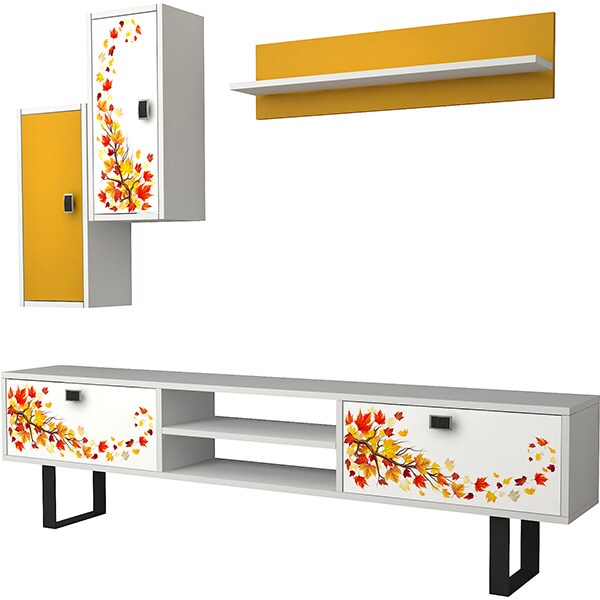 Mobila living Summer, alb-galben, 180 x 29.5 x 48 cm