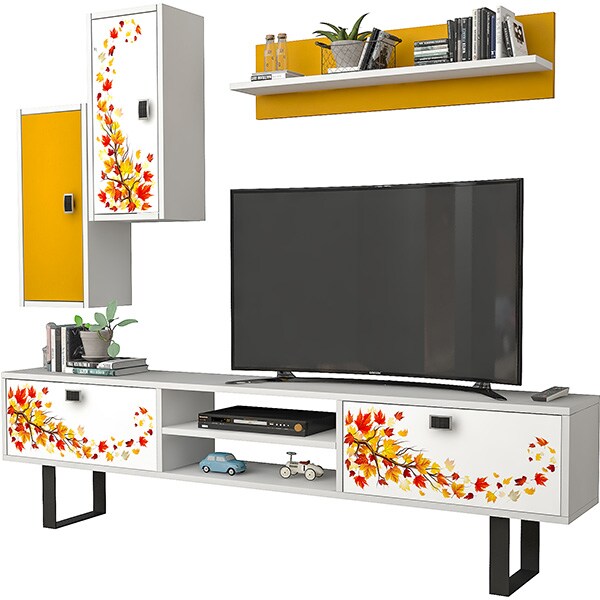 Mobila living Summer, alb-galben, 180 x 29.5 x 48 cm