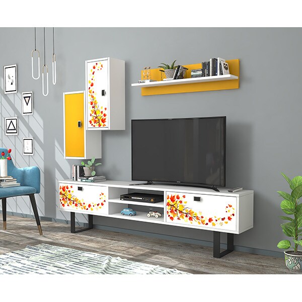 Mobila living Summer, alb-galben, 180 x 29.5 x 48 cm