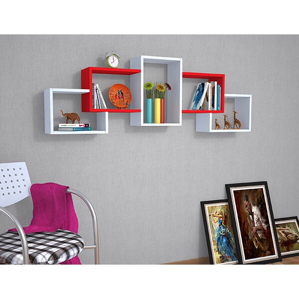 Raft perete Berril, 164 x 22 x 55 cm, alb-rosu