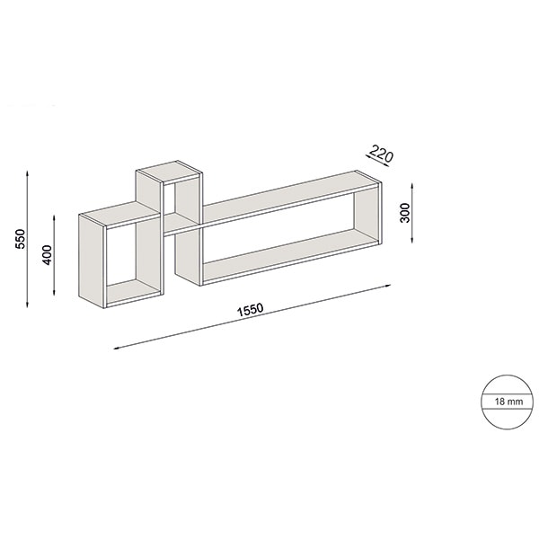 Raft perete Polite, 155 x 22 x 55 cm, rosu