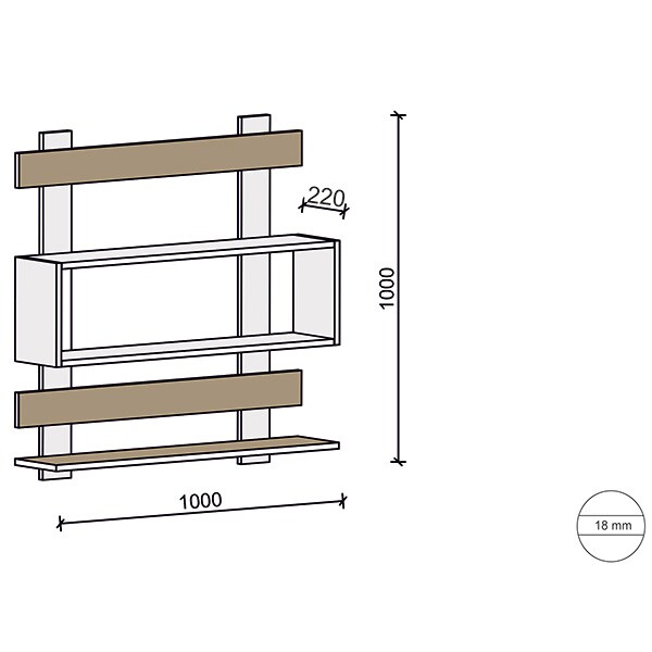 Raft perete Boramir, 100 x 22 x 100 cm, alb