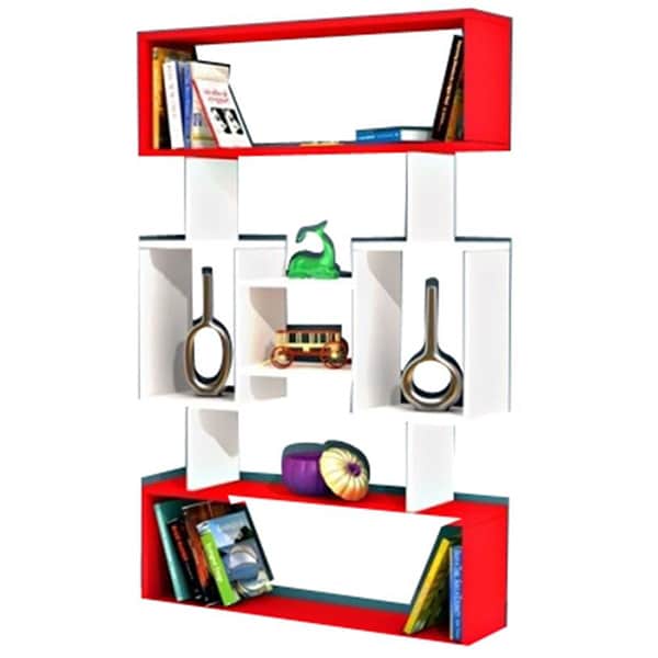 Biblioteca Amore, alb-rosu, 140 x 22 x 90 cm