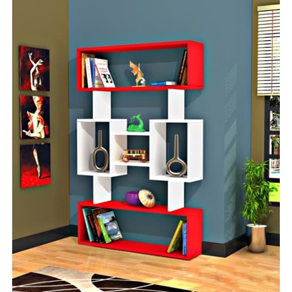 Biblioteca Amore, alb-rosu, 140 x 22 x 90 cm