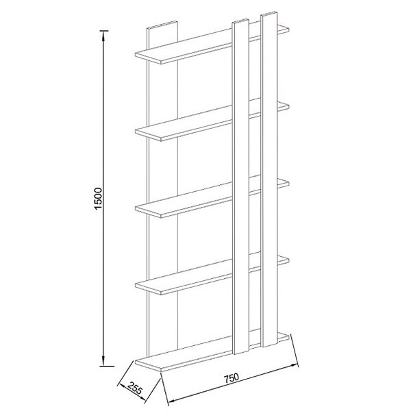 Biblioteca Tiny, alb-nuc, 75 x 22 x 150 cm