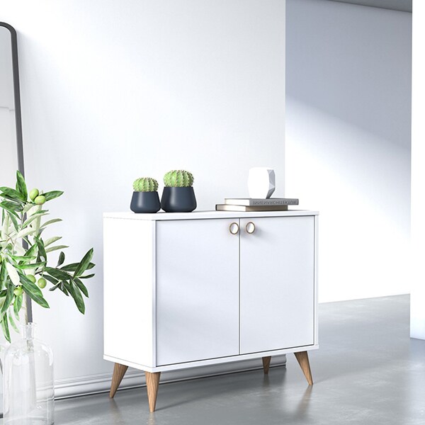 Comoda joasa multifunctionala cu doua usi Vega, alb, 85 x 35 x 74 cm