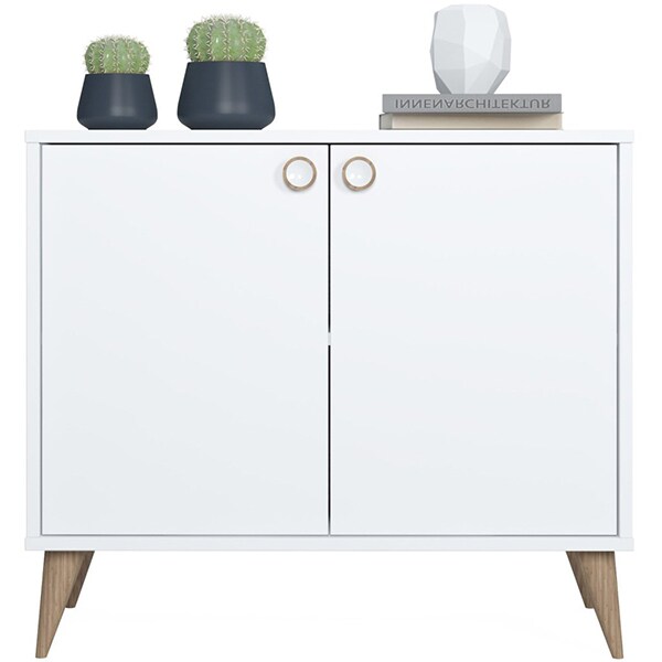 Comoda joasa multifunctionala cu doua usi Vega, alb, 85 x 35 x 74 cm