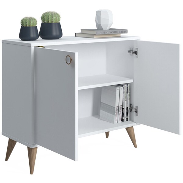 Comoda joasa multifunctionala cu doua usi Vega, alb, 85 x 35 x 74 cm