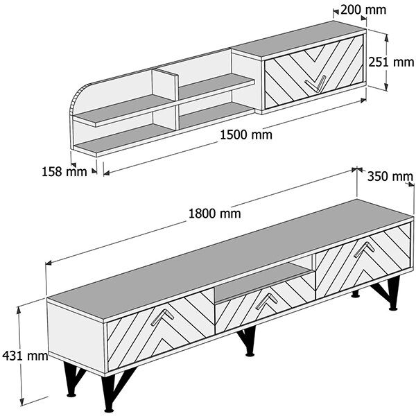 Mobila living Londra, nuc, 180 x 35 x 43.1 cm