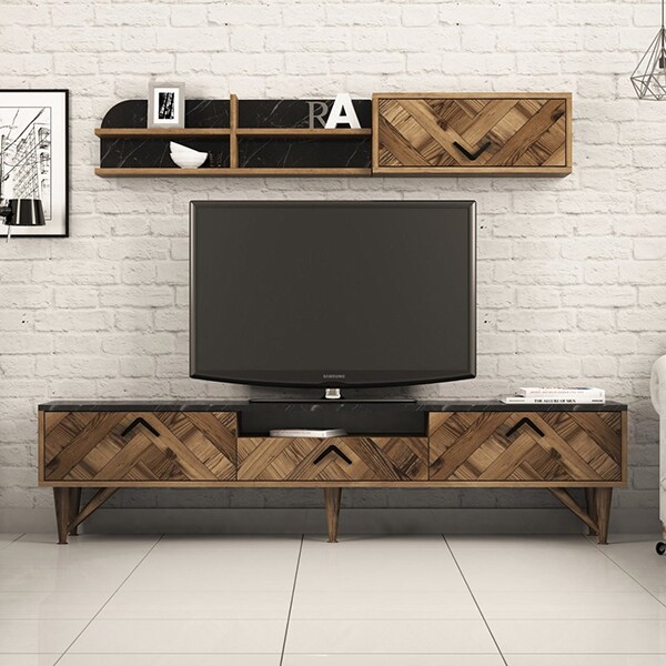 Mobila living Londra, negru, 180 x 35 x 43.1 cm