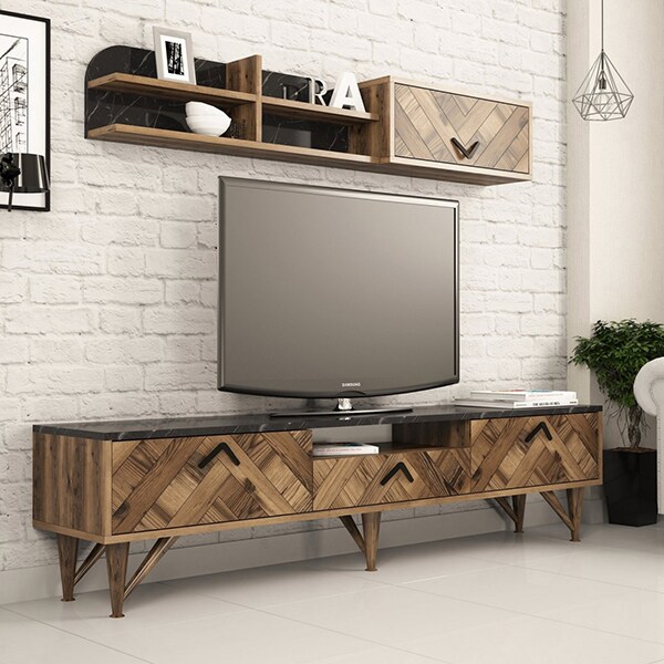 Mobila living Londra, negru, 180 x 35 x 43.1 cm