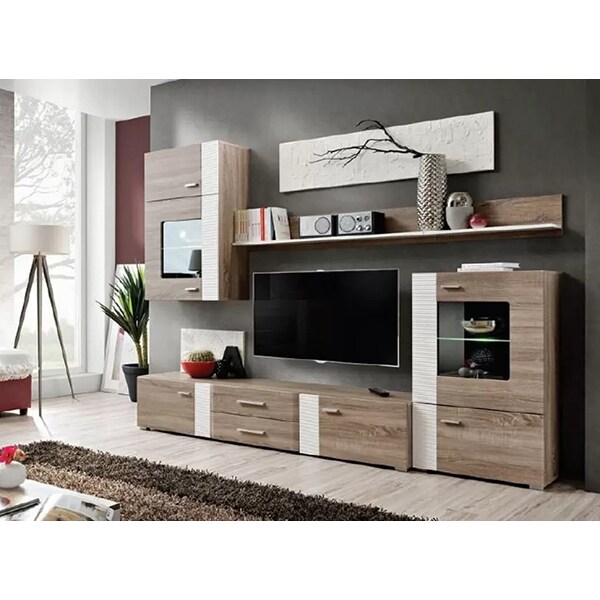 Mobila living Aleppo 24 DTW AL, stejar truflowy-alb, 240 x 45 x 185 cm