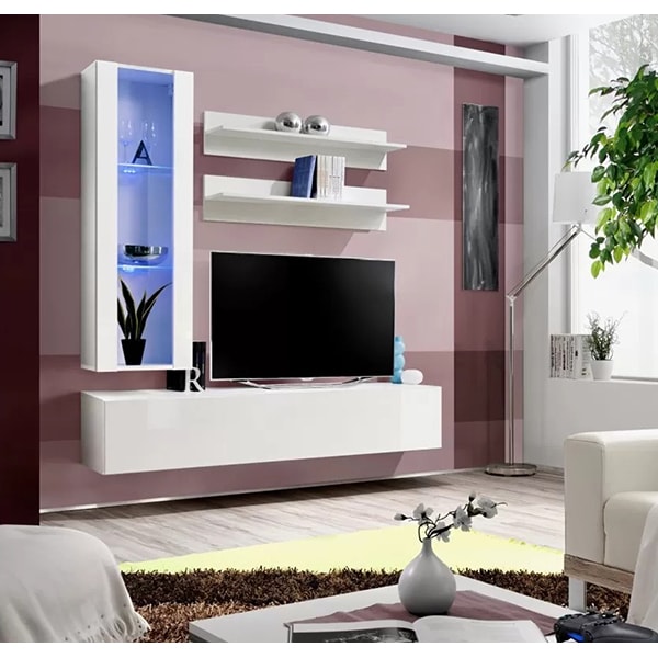 Mobila living Fly 23 WW FY H2, alb-alb lucios, 160 x 40 x 190 cm