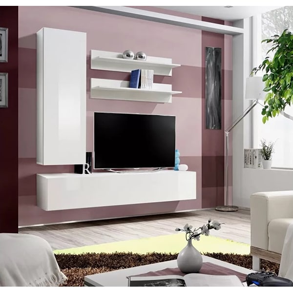 Mobila living Fly 23 WW FY H1, alb-alb lucios, 160 x 40 x 190 cm