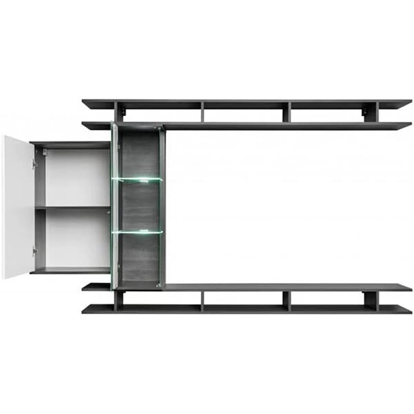 Mobila living Game 20 DGW GM, alb lucios-grafit, 230 x 35 x 130 cm