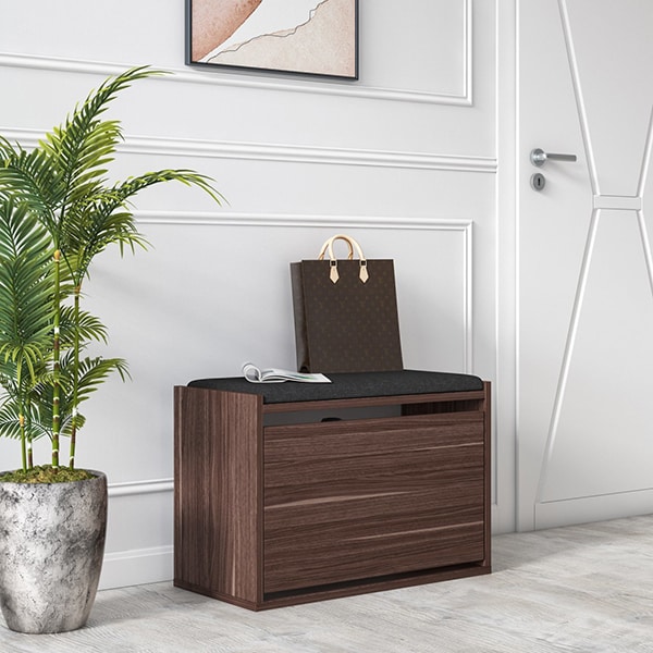 Pantofar tip taburet Tona, nuc, 65 x 32 x 43.5 cm