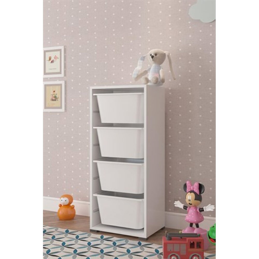 Dulap cutii depozitare CARA, 45.5 x 30 x 107 cm, alb, 4 cutii