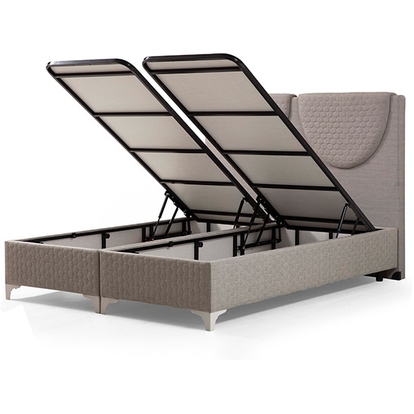 Pat tapitat Valencia, lada depozitare, somiera, 160 x 202 cm, gri