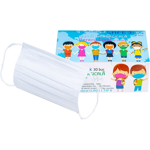 Set masti de protectie pentru copii MACRATEX, 3 straturi, 30 bucati, alb