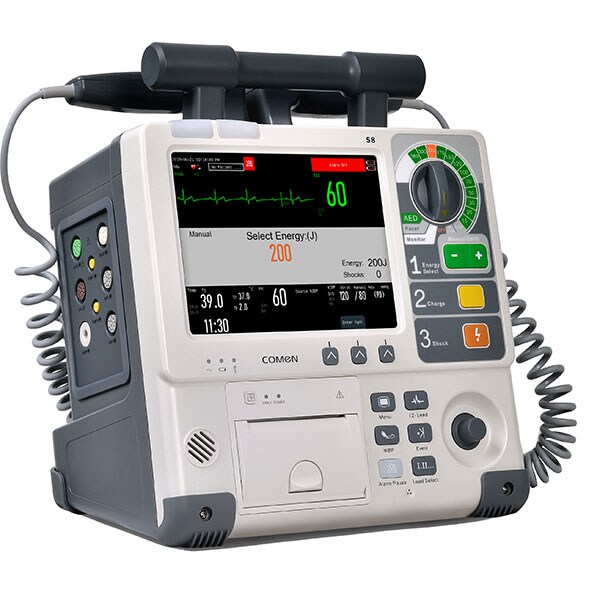 Defibrilator configutatie standard COMEN S8, Acumulator Li-Ion, crem + Cablu SPO2, NIBP, Dual Temp, IBP, ETCO2