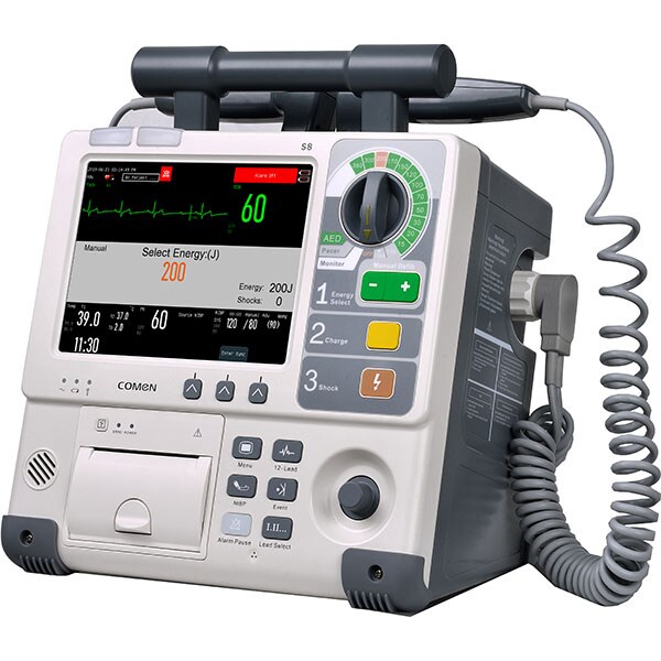 Defibrilator configutatie standard COMEN S8, Acumulator Li-Ion, crem + Cablu SPO2, NIBP, Dual Temp, IBP, ETCO2