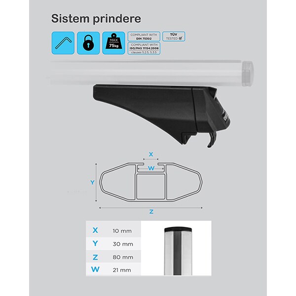 Bare transversale MENABO Leopard Silver, Peugeot 4008, 2013-Prezent, 120 cm