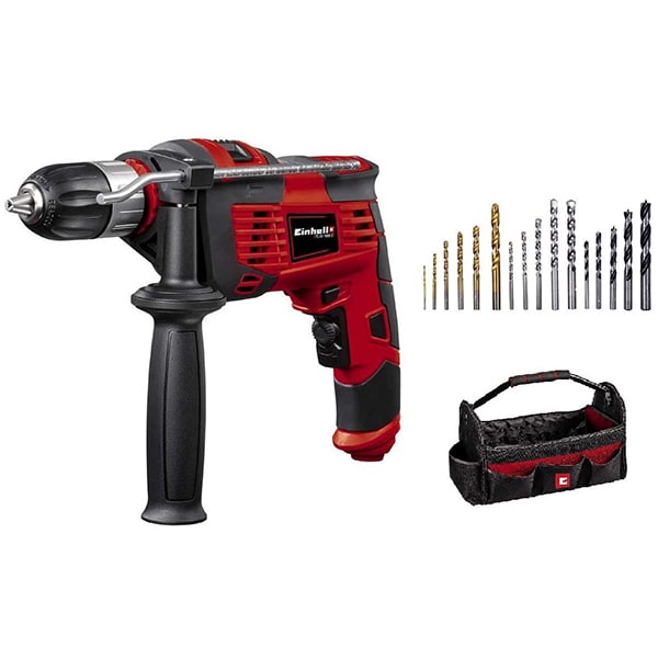 Masina de gaurit si insurubat (bormasina) EINHELL TC-ID 1000 E Kit, 1010W, 3000RPM, mandrina rapida 13mm, set 16 burghie + geanta transport, percutie