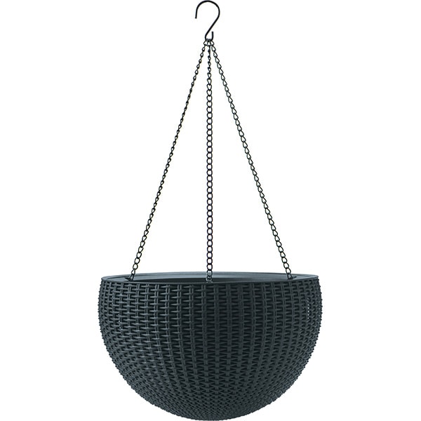 Ghiveci flori suspendat KETER model ratan, plastic, D 35 cm, grafit