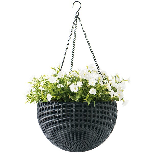 Ghiveci flori suspendat KETER model ratan, plastic, D 35 cm, grafit