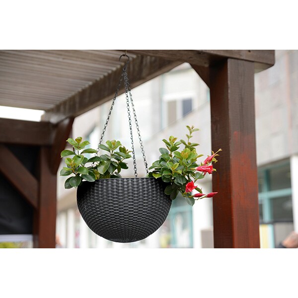 Ghiveci flori suspendat KETER model ratan, plastic, D 35 cm, grafit