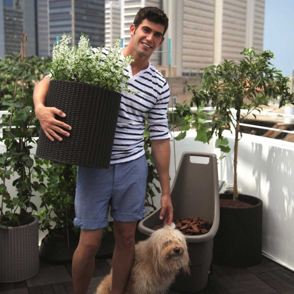 Set 3 ghivece flori KETER Cylinder, polipropilena, D 28/36/43.7 cm, antracit