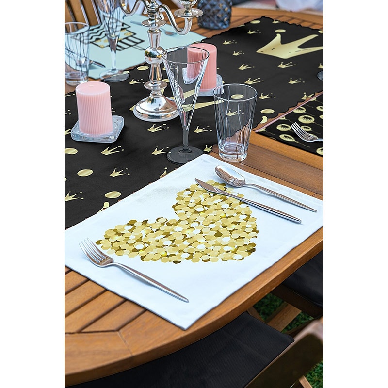 Suport farfurii si napron Gold&Black, 35 x 45 cm, 35 x 140 cm, 4 + 1 bucati, multicolor