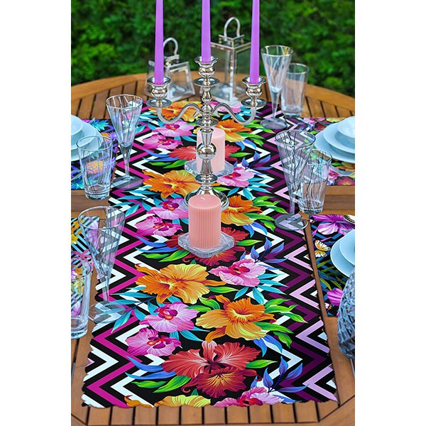 Suport farfurii si napron Flower zig zag, 35 x 45 cm, 35 x 140 cm, 4 + 1 bucati, multicolor
