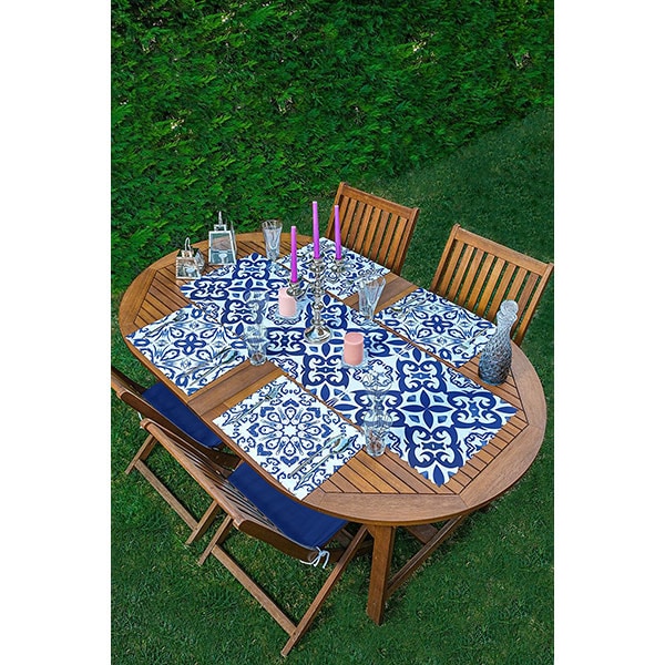 Suport farfurii si napron Ethnic Blue, 35 x 45 cm, 35 x 140 cm, 4 + 1 bucati, multicolor
