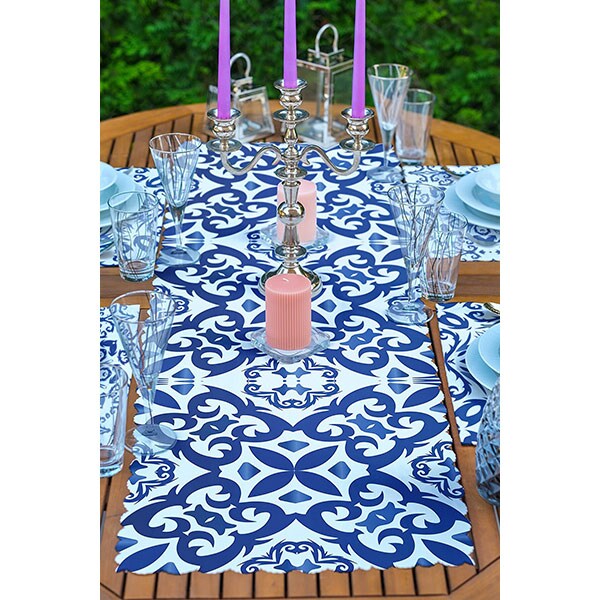 Suport farfurii si napron Ethnic Blue, 35 x 45 cm, 35 x 140 cm, 4 + 1 bucati, multicolor