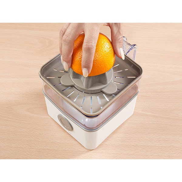 Set DELIMANO 110037473PAK: Storcator citrice 0.8l, 40W + Mixer de mana 150W, 5 trepte viteza + Mini tocator 0.6l, 200W, alb - gri 