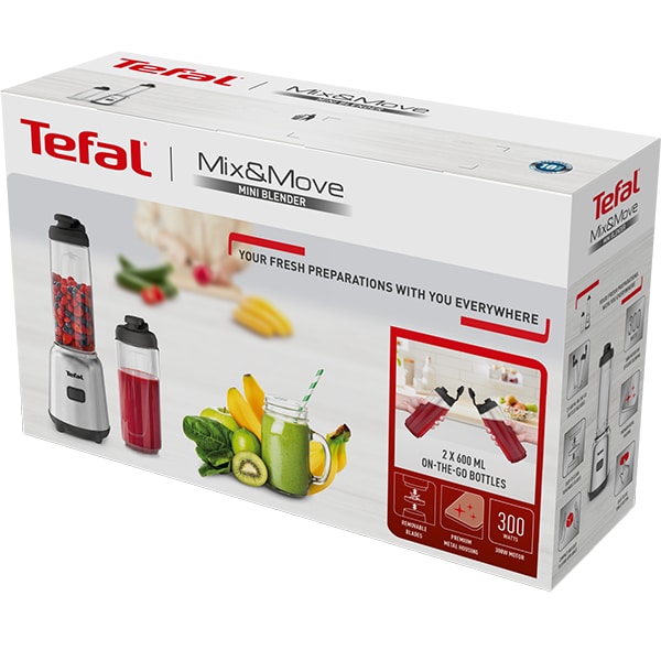 Blender TEFAL Mix&Move BL15FD30, 0.6l, 300W, 1 treapta viteza, argintiu-negru 