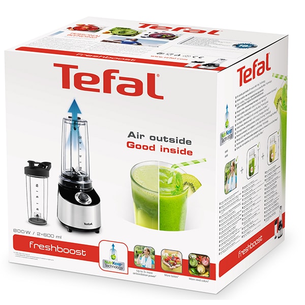 Blender vacum TEFAL FreshBoost BL181D31, 0.75l, 800W, 4 trepte viteza, argintiu-negru