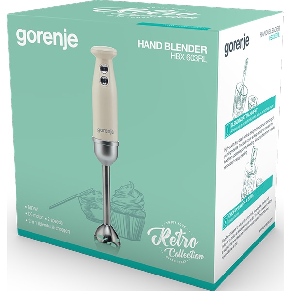Mixer vertical GORENJE Retro Colection HBX600RL, 0.8l, 600W, bej-argintiu