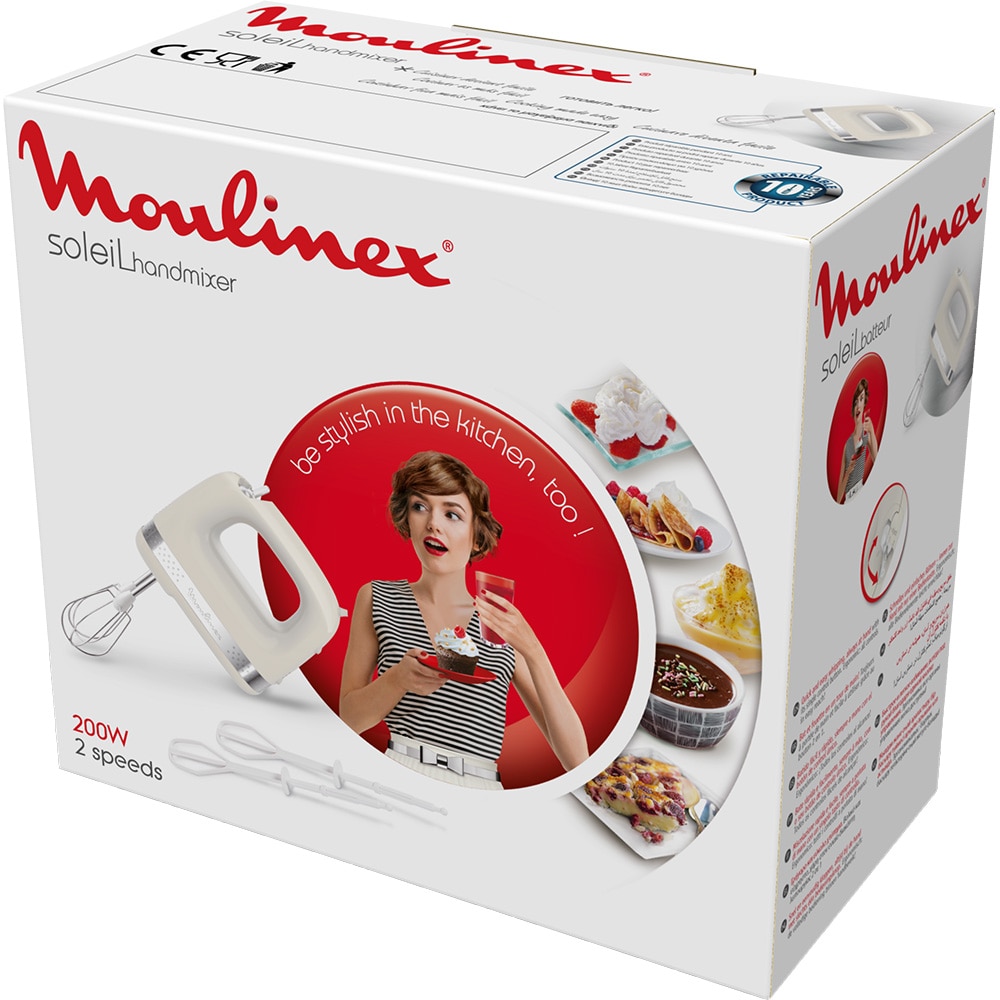 Mixer de mana MOULINEX Soleil HM211A11, 200W, 2 trepte viteza, alb